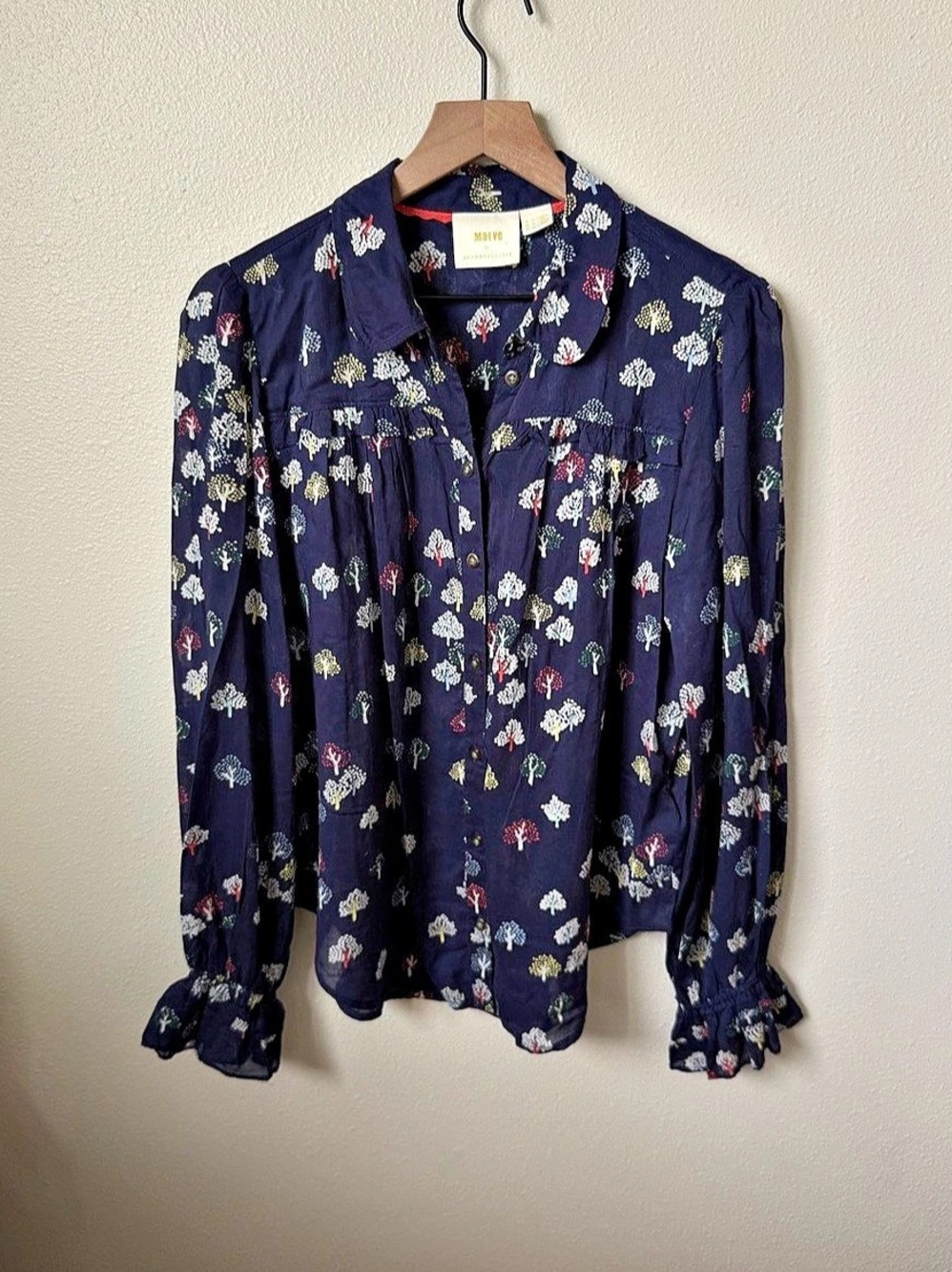 Maeve Fredricka Tree Print Blouse Blue & Multicolor Sz 10